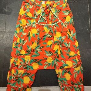 Printfresh Women’s M Orange Background Lemon Print Cropped Pant & Cami Set